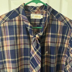 Vintage Saddlebred Women’s Blouse Tie Plaid Prairie Grannycore 42